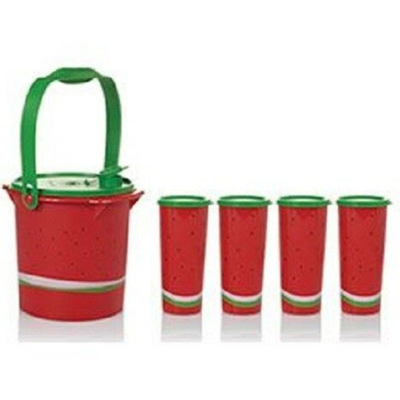 Tupperware Kitchen New Watermelon Canister 5qt Pitcher Tumblers Set